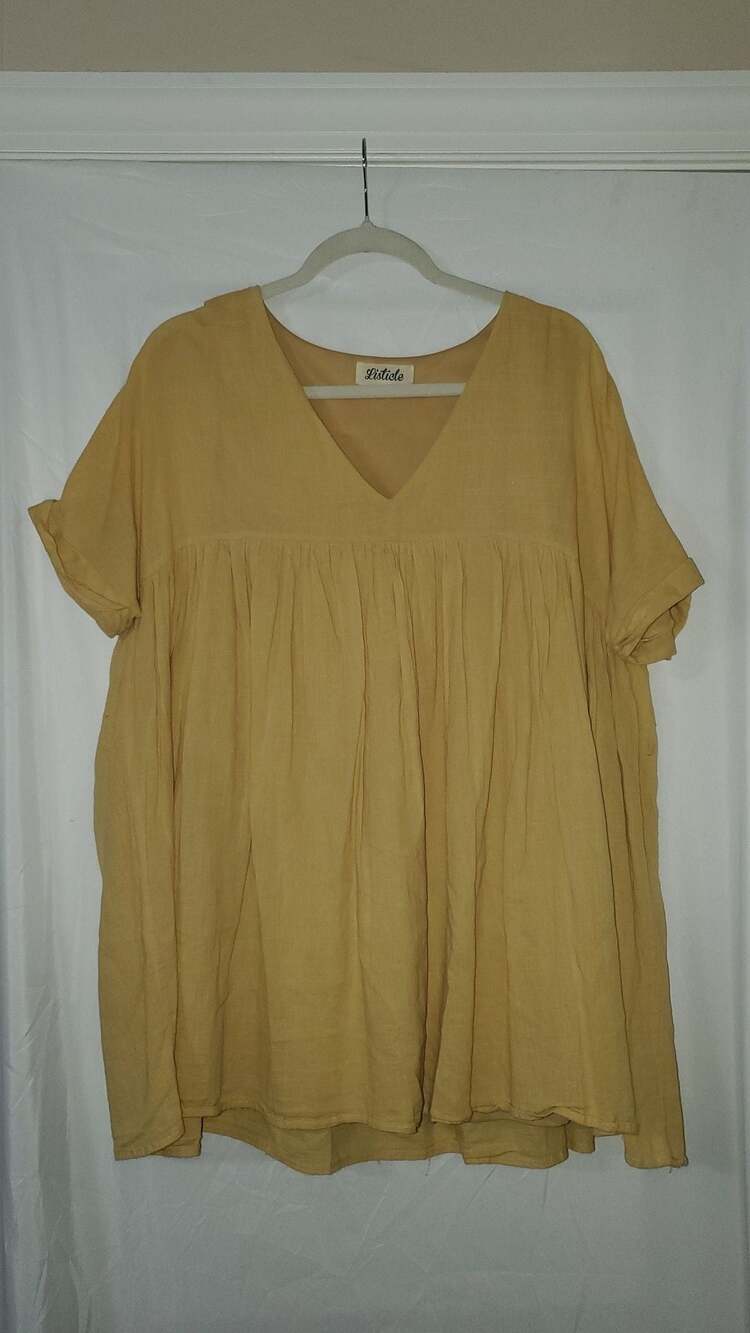 Listicle Mustard Yellow V-Neck Babydoll Tunic Dress, Size M